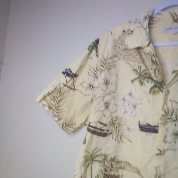 Quicksilver Edition Shirt M Button Up Short Sleeve Hawaiian Tropical Tan Green - Picture 4 of 16